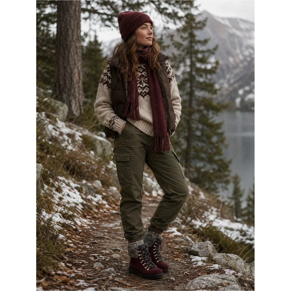 NEW Very Volatile Tonkin Women’s Leather Ankle Boot. Faux Fur Burgundy Size 10